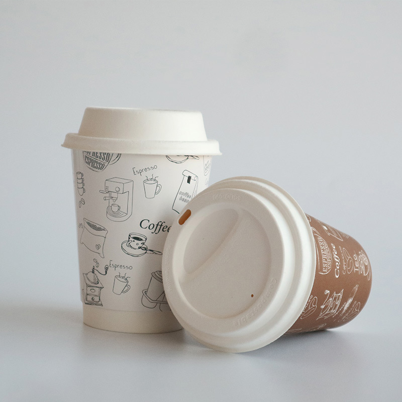 Hot Coffee Cups With Lids Heat Resistant Compostable Strawless Lids 