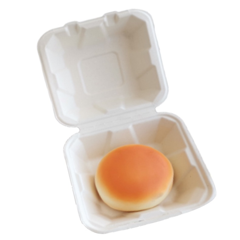 Single Compartment Compostable Clamshell Packaging Sugarcane Fiber Takeout Boxes