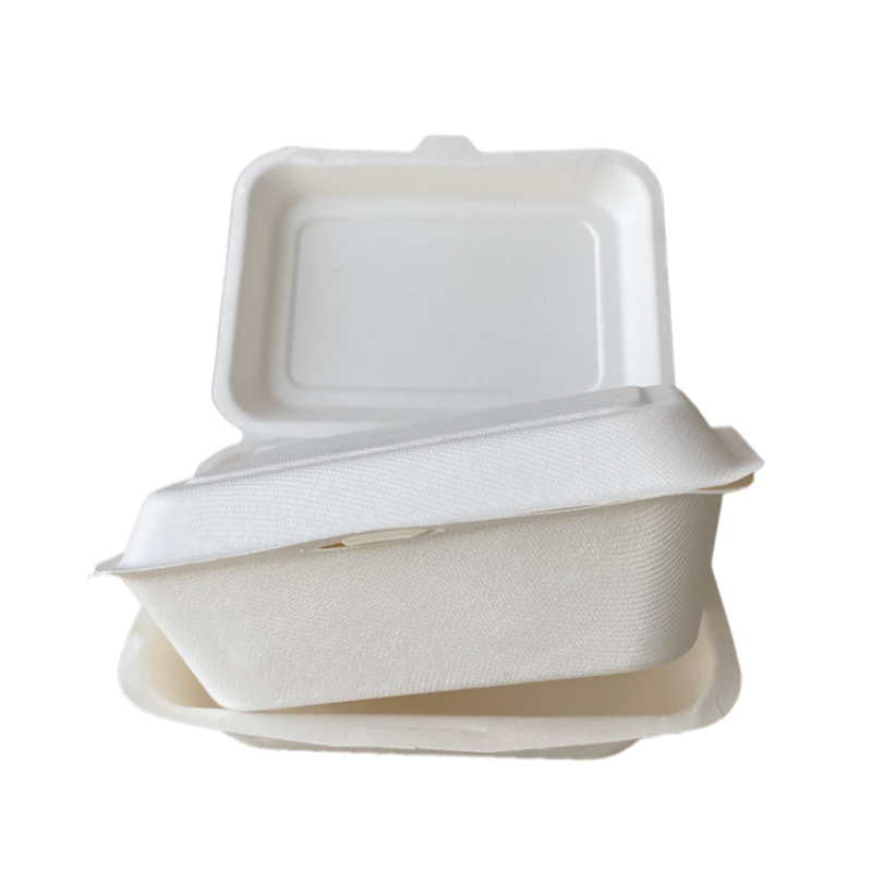 Take Out Food Container Sugarcane Bagasse  7*5 Inch Compostable Clamshell Wrap 