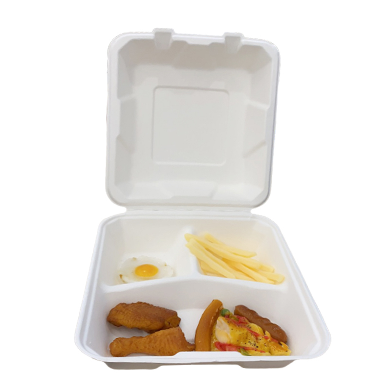 Disposable Bio Sugarcane Bagasse 3 Compartment Food Container