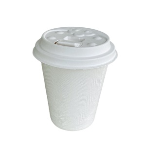 Coffee Cups With Lids, FDA Approved Sugarcane Bagasse Compostable Lids 12oz/ 8oz